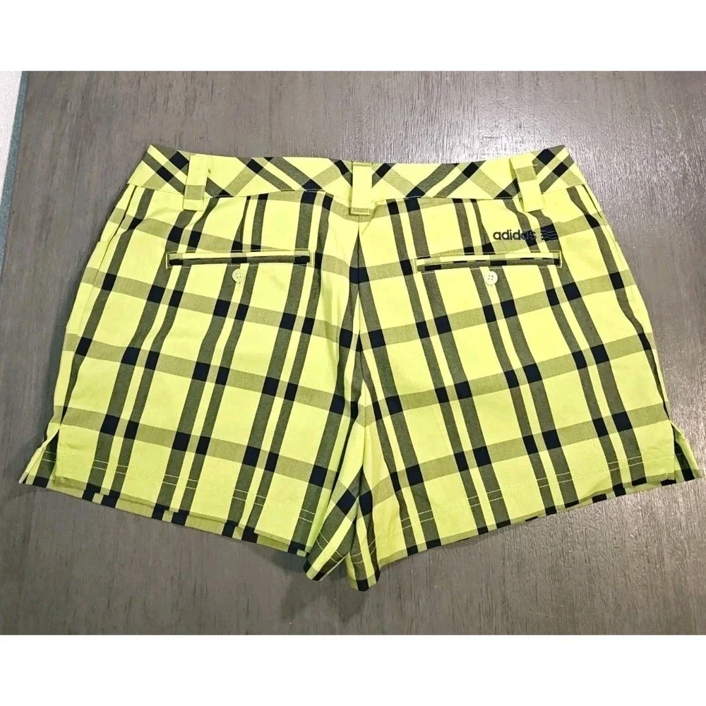 Adidas Woman's neon green and navy plaid Golf Shorts Size 12 - Picture 2 of 11